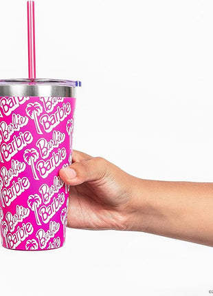 Dragon Glassware x Barbie Vacuum Insulated Tumbler with Lid and Straw - 16 oz Tumbler Cup with 2 Straws - Stainless Steel Tumbler with Straw for Water, Iced Tea - Travel Coffee Tumbler - Classic