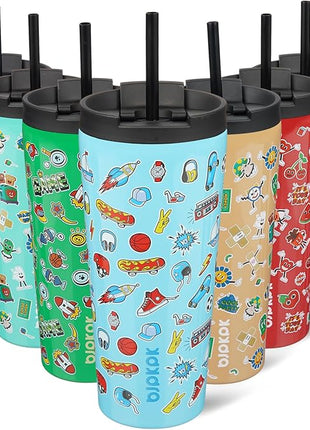BJPKPK 22oz Insulated Tumbler With lid And Straw Stainless Steel Tumblers Travel Coffee Mug Reusable Thermal Cup,Playground