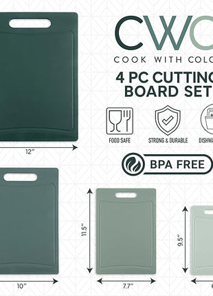 COOK WITH COLOR Non-Slip Cutting Board Set – Kitchen Essentials with Easy Grip Handle for Meat, Veggies, and Fruits, 4 Cutting Boards, Mint