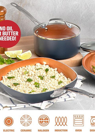 Gotham Steel Non Stick Frying Pan, 11” Square Ceramic Frying Pan Nonstick, Long Lasting Nonstick Cooking Pan, Induction Frying Pan, Egg Pan, Stay Cool Handle, Dishwasher & Oven Safe, 100% Toxin Free