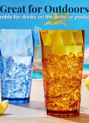 US Acrylic Optix Plastic Reusable Drinking Glasses (Set of 8) 20oz Water Cups in Jewel Tone Colors | BPA-Free Tumblers, Made in USA | Top-Rack Dishwasher Safe