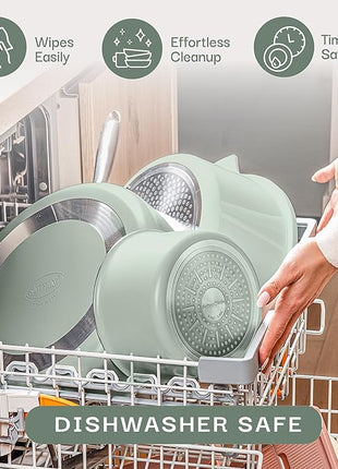 Gotham Steel 5 Qt Dutch Oven Pot with Lid, Nonstick Ceramic Dutch Oven Stock Pot Perfect Bread Baking, Stovetop Oven & Dishwasher Safe, Sage Green