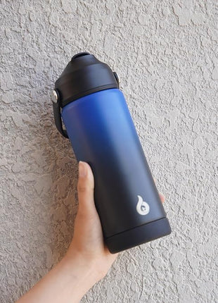 BJPKPK Insulated Water Bottle with Straw Lid, 18oz Thermo Water Bottles, Flex Handle & Non-slip Boot, BPA Free Leak Proof Stainless Steel Metal Thermo, Tumblers, Cups,Black Blue