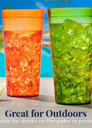 US Acrylic Café Plastic Reusable Tumblers (Set of 12) 32-ounce Iced-Tea Cups, Assorted | Value Set of Restaurant Style Drinking Glasses, Stackable, BPA-free, Made in the USA | Top-rack Dishwasher Safe