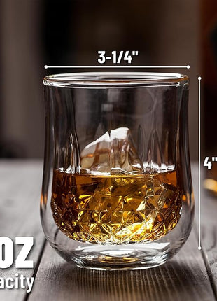 BTaT- Whiskey Glasses, Double Wall Glasses, Set of 4, Bourbon Glasses, Cocktail Glasses, Scotch Glasses, Old Fashioned Glass, Rocks Glass, Crystal Glasses, Vodka Glasses, Gifts