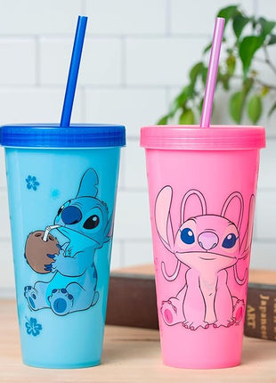 Silver Buffalo Disney Lilo and Stitch Angel Coconut Flowers 2 Count Color Change Plastic Tumbler, 24-Ounce (Pack of 12)