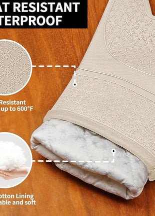 Hovico Silicone Oven Mitts, Heat Resistant 500F Kitchen Mitts 2PCS, 11.6" BPA-Free Soft Baking Gloves, Non-Slip Grip Oven Gloves with Soft Cotton Lining for Kitchen Cooking Baking BBQ - Milkshake