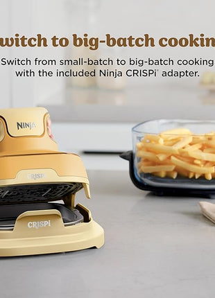 Ninja | Air Fryer | Crispi 4-in-1 Portable Cooking System | 4QT & 6 Cup Glass Containers, Crisper Plates & Storage Lids Included | Microwave, Freezer & Dishwasher Safe | Ginger Snap | FN101GD