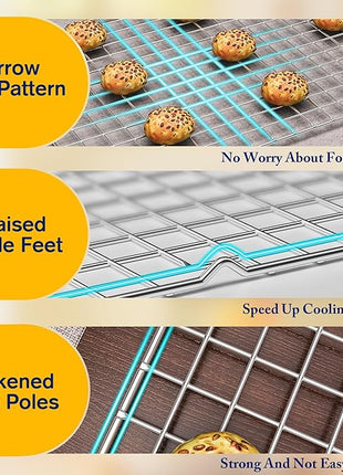 2PCS Cooling Racks for Cooking and Baking - 10" x 16"Heavy Duty Stainless Steel Wire Rack for Baking, Grilling, Roasting - Oven & Dishwasher Safe - Fits Half Sheet Pan（Silver）