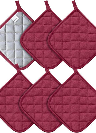 Joyhalo 6 Pack Pot Holders for Kitchen,Cotton Oven Holder with Great Heat Resistance,Non Slip Hot Pads for Kitchen Clearance,Dark Red