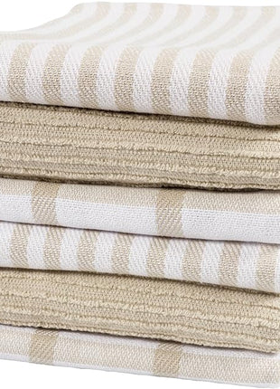KAF Home Premium Kitchen Towels (18" x 28"), Large 100% Cotton, Flat & Terry Absorbent Dish Towel Set (Beige, 18 x 28-6 Pack)