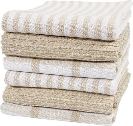 KAF Home Premium Kitchen Towels (18" x 28"), Large 100% Cotton, Flat & Terry Absorbent Dish Towel Set (Beige, 18 x 28-6 Pack)