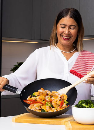 JOYCE CHEN Professional Series 12-Inch Carbon Steel Excalibur Nonstick Stir Fry Pan with Phenolic Handle