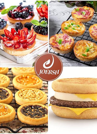 JOERSH 2-PK Silicone Egg Mold for Breakfast Sandwiches 4 Inch Round Muffin Top/Egg Pan, Oven Baking Silicone Molds for Hamburger Buns, English Muffins, Pancakes, Eggs Patty Bites