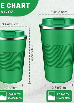 Insulated Coffee Tumblers with Flip Lid 12oz / 17oz, Stainless Steel Travel Coffee Mug Leak Proof, Vacuum Insulated Coffee Mug Reusable Cup, Keeps Cold and Hot for Coffee Tea