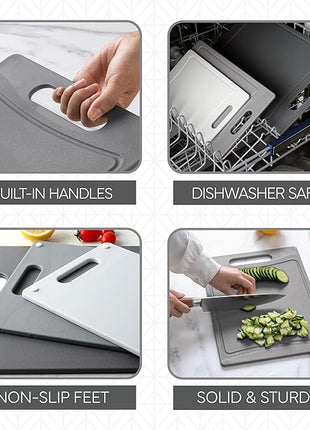 COOK WITH COLOR Non-Slip Cutting Board Set – Kitchen Essentials with Easy Grip Handle for Meat, Veggies, and Fruits, 3 Cutting Boards, Gray
