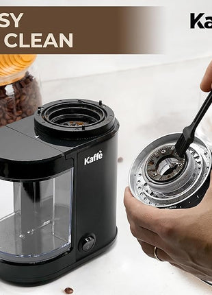 Kaffe Electric Burr Coffee Grinder (5.5oz) w/Adjustable Coarseness Settings - Flat Burr - [New Upgraded Motor ] - Precision Coffee Bean Grinder for Home Use - Black