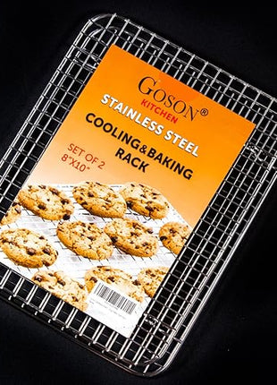 Goson Heavy Duty Stainless Stain Bakeware, Baking, Cooling, Oven Roasting, Broiler Rack, 8in by 10in, Cross Wire, Pack of 2, Compatible with Various Baking Sheets Oven Pans