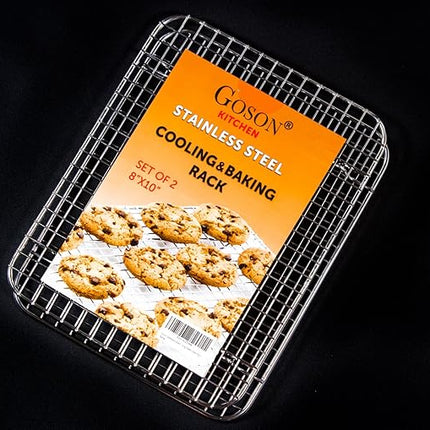Goson Heavy Duty Stainless Stain Bakeware, Baking, Cooling, Oven Roasting, Broiler Rack, 8in by 10in, Cross Wire, Pack of 2, Compatible with Various Baking Sheets Oven Pans