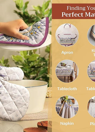 Maison d' Hermine Pot Holders Set 100% Cotton Heat Resistant Potholders 8" x 8" Hot Pads with Loop BBQ, Cooking, Baking, Grilling, Kitchen, Handling Hot Pans Spring/Summer (Pack of 2, Fanny Lavender)