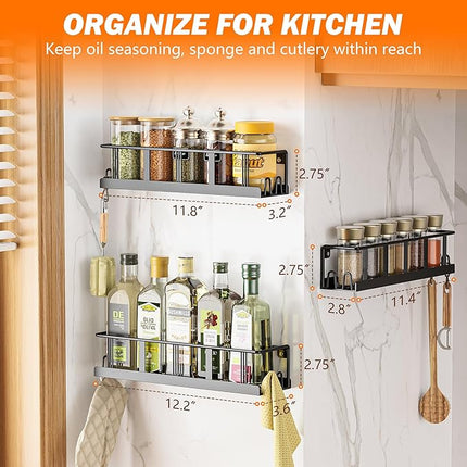 Spice Rack Wall Mounted 2 Pack, Space-Saving Spice Organizer for Spice Jars and Seasonings,Screw or Adhesive Hanging Spice Rack Organizer for Your Kitchen Cabinet,or Pantry Door