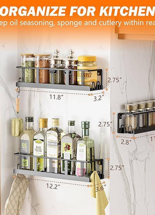 Spice Rack Wall Mounted 3 Pack, Space-Saving Spice Organizer for Spice Jars and Seasonings,Screw or Adhesive Hanging Spice Rack Organizer for Your Kitchen Cabinet,or Pantry Door