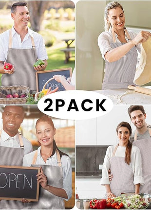 2 Pack Adjustable Bib Apron with 2 Pockets Chef Cooking Kitchen Restaurant Aprons for Women Men