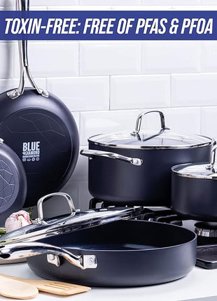 Blue Diamond Cookware Hard Anodized Ceramic Nonstick, 10 Piece Cookware Pots and Pans Set, Non-Toxic PFAS-Free, Dishwasher and Oven Safe, Durable, Even Heating, Metal Utensil Safe, Gray