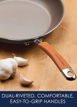 Rachael Ray Cucina Dishwasher Safe Hard Anodized Nonstick Cookware Pots and Pans Set, 12 Piece, Gray with Orange Handles