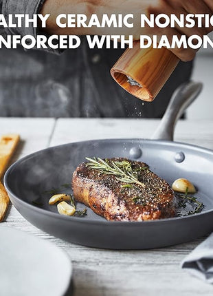 GreenPan Lima Hard Anodized 10" Frying Pan Skillet, Wood Spatula, Ceramic Nonstick, PFAS-Free Nontoxic Pots and Pans, Oven & Broiler Safe, Stainless Steel Handle, Cookware for Eggs & Omelet, Gray