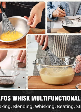 Walfos Whisk, Silicone Whisks Set of 5, Mini Stainless Steel Whisk 7in+5in and Non Scratch Coated 7+9+11in Whisks, Suitable for Blending, Whisking, Beating, Frothing & Stirring. (Grey)