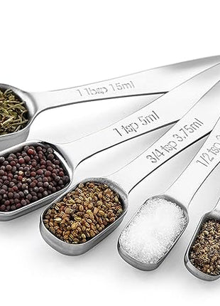 Spring Chef Stainless Steel Measuring Spoons Set of 7 with Leveler, Rectangular Metal Teaspoon & Tablespoon Measuring Spoons for Dry & Liquid Ingredients - Nesting Kitchen Gadgets For Baking & Cooking