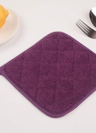 100% Cotton Kitchen Everyday Basic Terry Pot Holder Heat Resistant Coaster Potholder for Cooking and Baking Set of 5 Grape