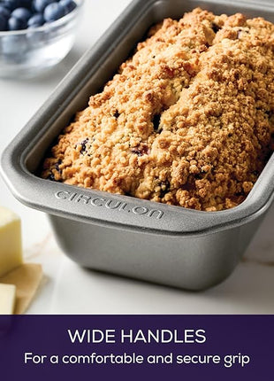 Circulon Nonstick Heavy Gauge Steel Bakeware Set with Rolled Pan Edges Loaf Pan, Cookie Pan, Baking Pans, Cake Pans, Muffin Pan and Cooling Rack (10-Piece, Gray)