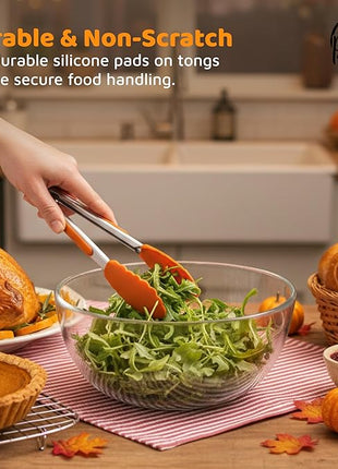 Popco 3 Piece Kitchen Tongs Set 7, 9, 12 Inch - Stainless Steel Nonstick Tongs with Silicone Tips - Heat Resistant and Dishwasher Safe for Cooking, Grilling, Salad, and Everyday Serving