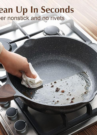 SENSARTE Nonstick Deep Frying Pan Skillet, 11-inch Saute Pan with Lid, Stay-cool Handle, Chef Pan Healthy Stone Cookware Cooking Pan, Induction Compatible