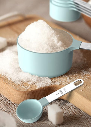 TILUCK Measuring Cups & Spoons Set, Stackable Cups and Spoons, Nesting Measure Cups with Stainless Steel Handle, Kitchen Gadgets for Cooking & Baking (Green)