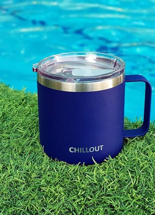 CHILLOUT LIFE Stainless Steel 16 oz Vacuum Insulated Coffee Mug with Handle and Lid, Large Thermal Camping Coffee Mug Cup with Durable Sliding Top for Men & Women - Keeps Beverages Hot/Cold
