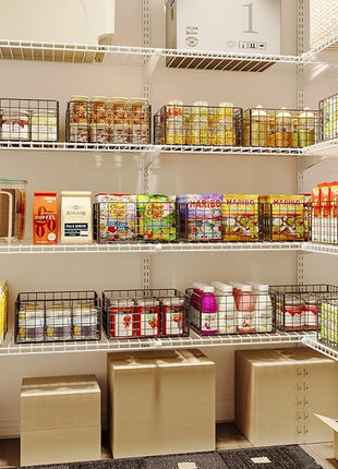 X-cosrack Metal Wire Basket Organizers Foldable & Wall Mounted Freezer Organizer Bins with Handles 4 Pack- Extra Large Mesh Bin for Pantry Organization Kitchen Laundry Closet Garage Patent Design