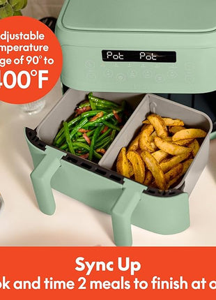 bella 4 Qt TriZone Air Fryer, EverGood™ Ceramic Nonstick Coating, Dual Basket Design w Removable Divider, Digital Touchscreen Control w 6 Preset Cooking Options, 1200 Watt, 3lb Capacity, Seaglass