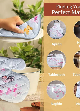 Maison d' Hermine Pot Holders Set 100% Cotton Heat Resistant Potholders 8" x 8" Hot Pads with Loop BBQ, Cooking, Grilling, Kitchen, Handling Hot Pans Spring/Summer (Pack of 2, Blossoms in Spring)