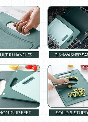 COOK WITH COLOR Non-Slip Cutting Board Set – Kitchen Essentials with Easy Grip Handle for Meat, Veggies, and Fruits, 3 Cutting Boards, Teal