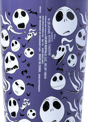 Silver Buffalo Disney Tim Burton's Nightmare Before Christmas Featuring Jack Skellington, Zero, and Bats Stainless Steel Tumbler with Straw and Cover Cap to Prevent From Spilling, 24 Ounces