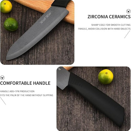 Ceramic Knife, Ceramic Knife Set with Protective Cover, Kitchen Knife Set with 4-Piece Knife and 1 Peeler, Chef's Knife Sets for Meat, Fruit, Vegetables - Black