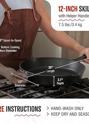 Victoria 12-Inch Cast Iron Skillet, Pre-Seasoned Cast-Iron Frying Pan with Long Handle, Made in Colombia