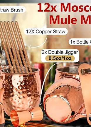LINALL Moscow Mule Copper Mugs- Set of 12 Copper Plated Stainless Steel Mug 18oz, for Chilled Drinks (12 pcs)