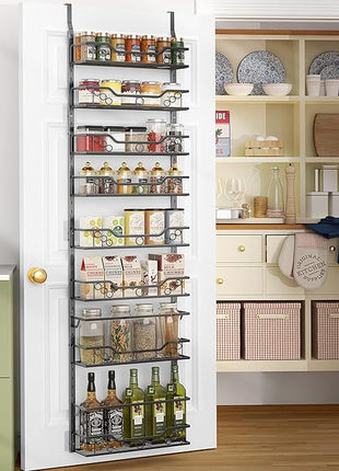 Moforoco 8-Tier Over The Door Pantry Organizer, Pantry Organization and Storage, Black Hanging Basket Wall Spice Rack Seasoning Shelves, Home & Kitchen Laundry Room Bathroom Essentials accessories