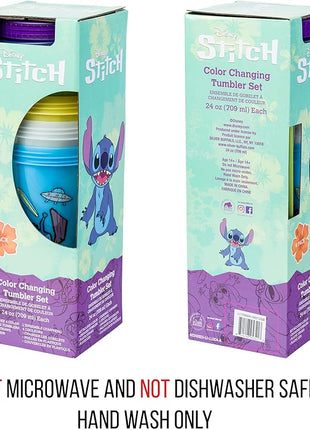 Silver Buffalo Lilo and Stitch Tiki Stitch Set 24oz. 4 pack Color Change Plastic Tumbler