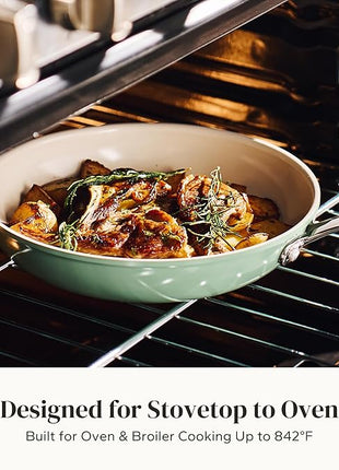 Redchef Non Stick Ceramic Frying Pan Set, Non Toxic Ceramic Pans for Cooking, 8" 9.5" 11" Skillet Set, No PFAS & PTFE & PFOA with Stainless Steel Handle, Dishwasher & Oven Safe Max up to 842°F (Green)