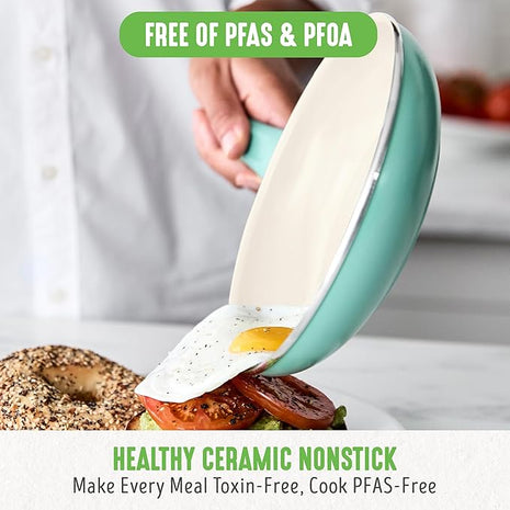 GreenLife Soft Grip Healthy Ceramic Nonstick, 15 Piece Cookware Pots and Pans Set, Induction, PFAS-Free, Dishwasher Safe, Turquoise